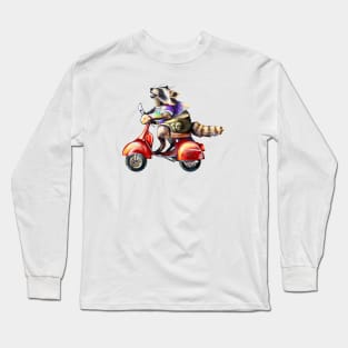 Cute raccoon on motorbike Long Sleeve T-Shirt